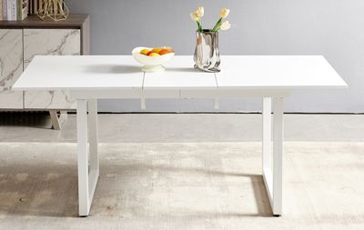 white color, Square Extendable Dining Table with metal leg - Antique white color, Square Extendable Dining Table with metal leg - Antique