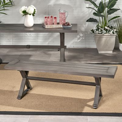Modern Outdoor Aluminum Dining Bench, Dark Gray Modern Outdoor Aluminum Dining Bench, Dark Gray