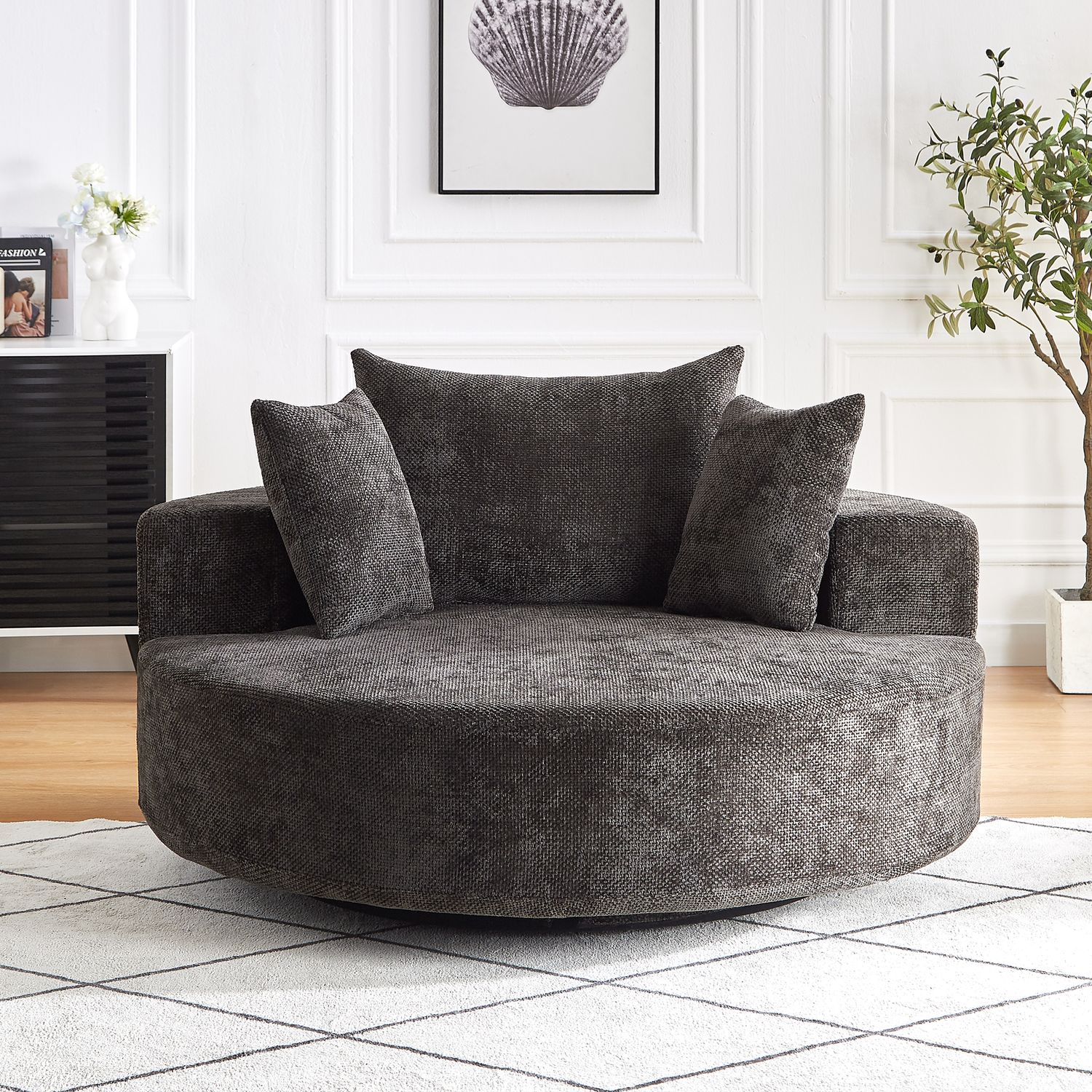 55''L Chenille Foam Single Swivel Chair - Black 55''L Chenille Foam Single Swivel Chair - Black