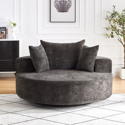 55''L Chenille Foam Single Swivel Chair - Black 55''L Chenille Foam Single Swivel Chair - Black