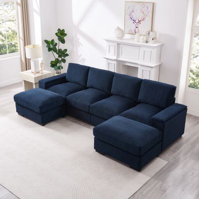 122 122" U - Shaped Cloud Modular Sectional Sofa - Dark Blue