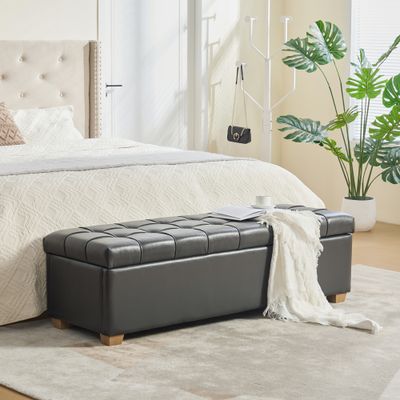 60.2'' Wide Upholstered PU Storage End of Bed Bench - Gray 60.2'' Wide Upholstered PU Storage End of Bed Bench - Gray