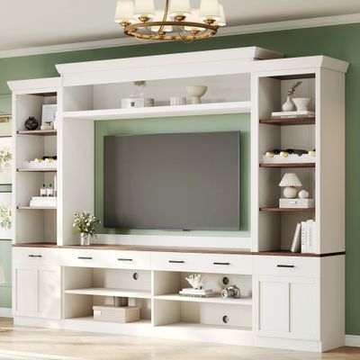 Farmhouse Entertainment Wall Unit with Bookshelf for TVs Up to 70