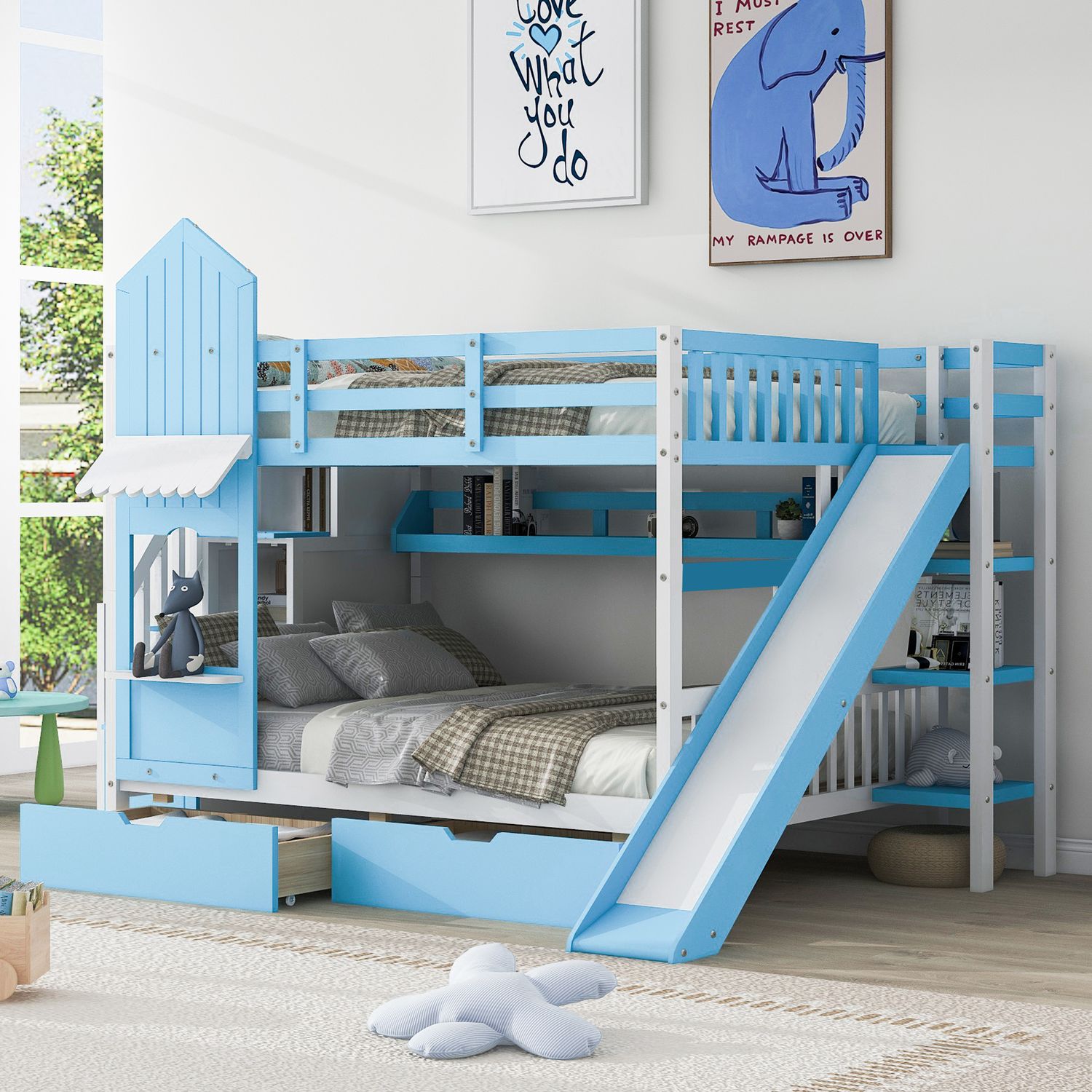 Full - Over - Full Castle Style Bunk Bed with 2 Drawers 3 - 76.6 x 106