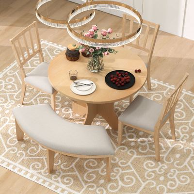 TREXM 5 - piece Rustic Charm Round Dining Set with 3 Upholstered TREXM 5 - piece Rustic Charm Round Dining Set with 3 Upholstered