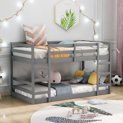 Twin Over Twin Bunk Bed with Ladder, Gray Twin Over Twin Bunk Bed with Ladder, Gray