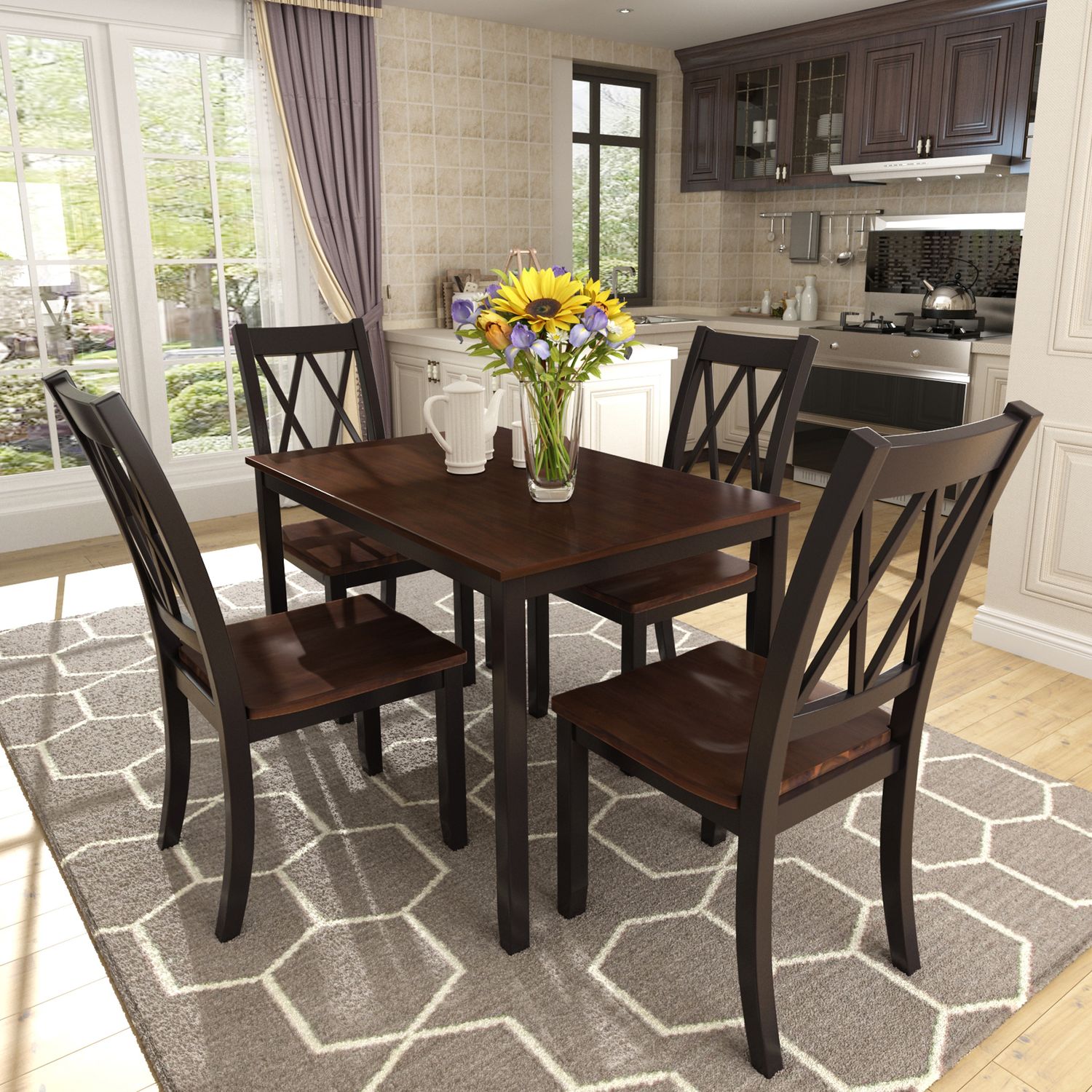 TOPMAX 5 - Piece Dining Table Set Home Kitchen Table and Chairs Wood