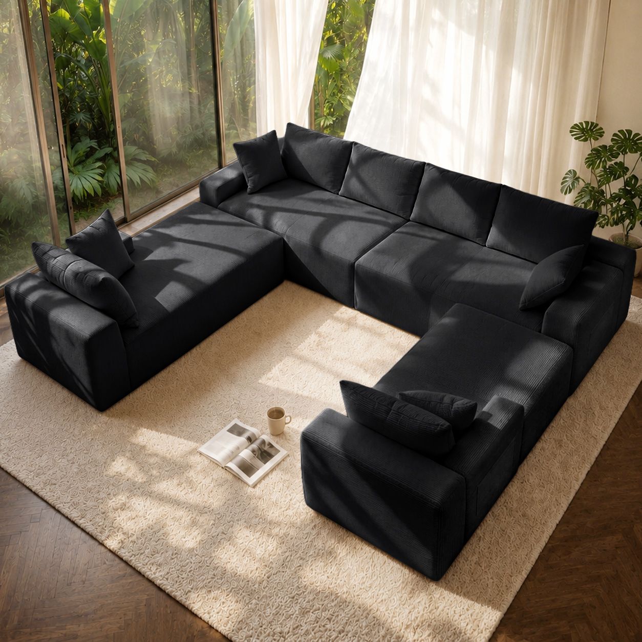 124.4 124.4" Cloud Sectional Sofa with U - Shaped Chaise and Side Pockets
