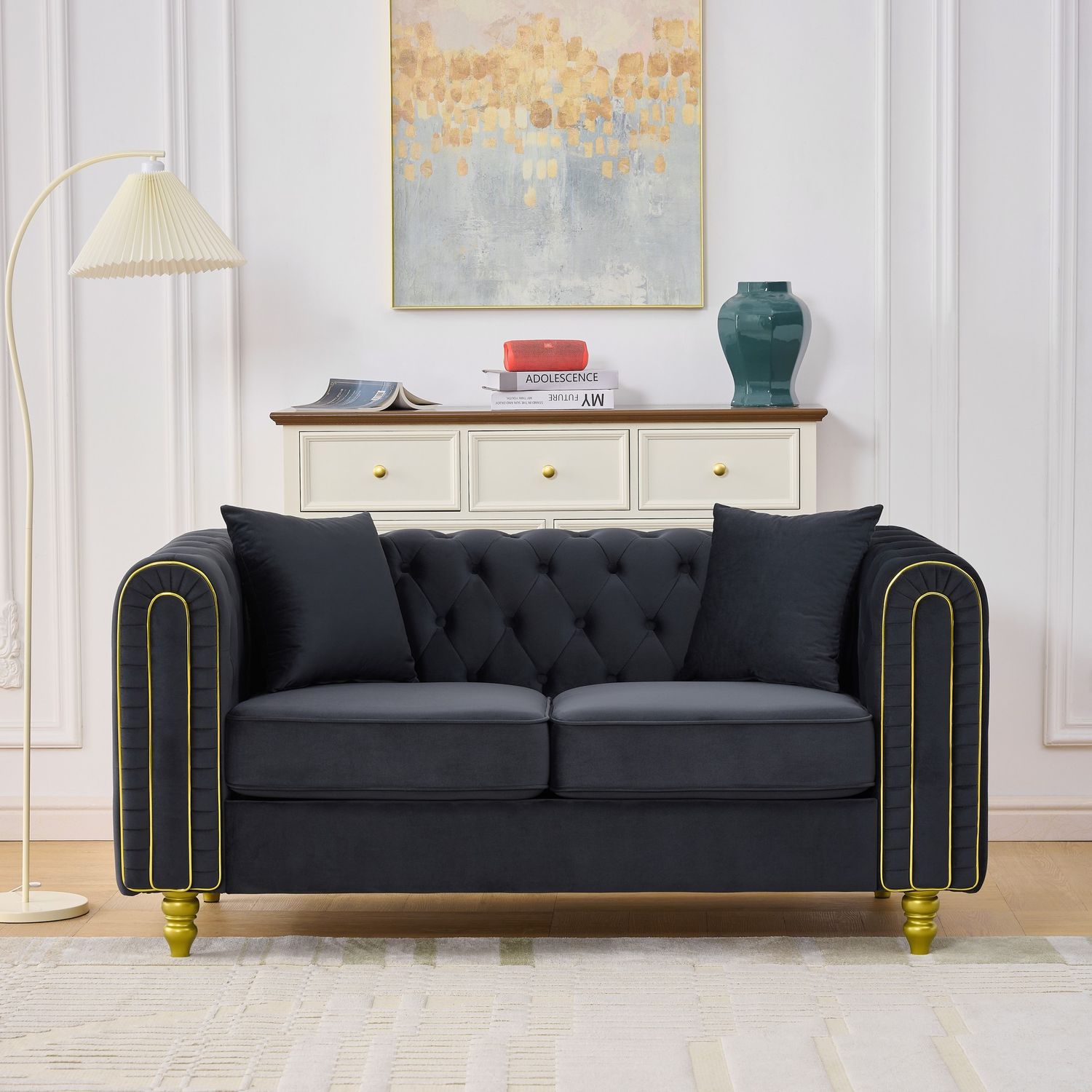 63 Modern Loveseat Sofa, 2 - Seat Couch Comfy Velvet Sofa Button