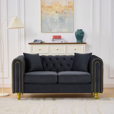 63 Modern Loveseat Sofa, 2 - Seat Couch Comfy Velvet Sofa Button