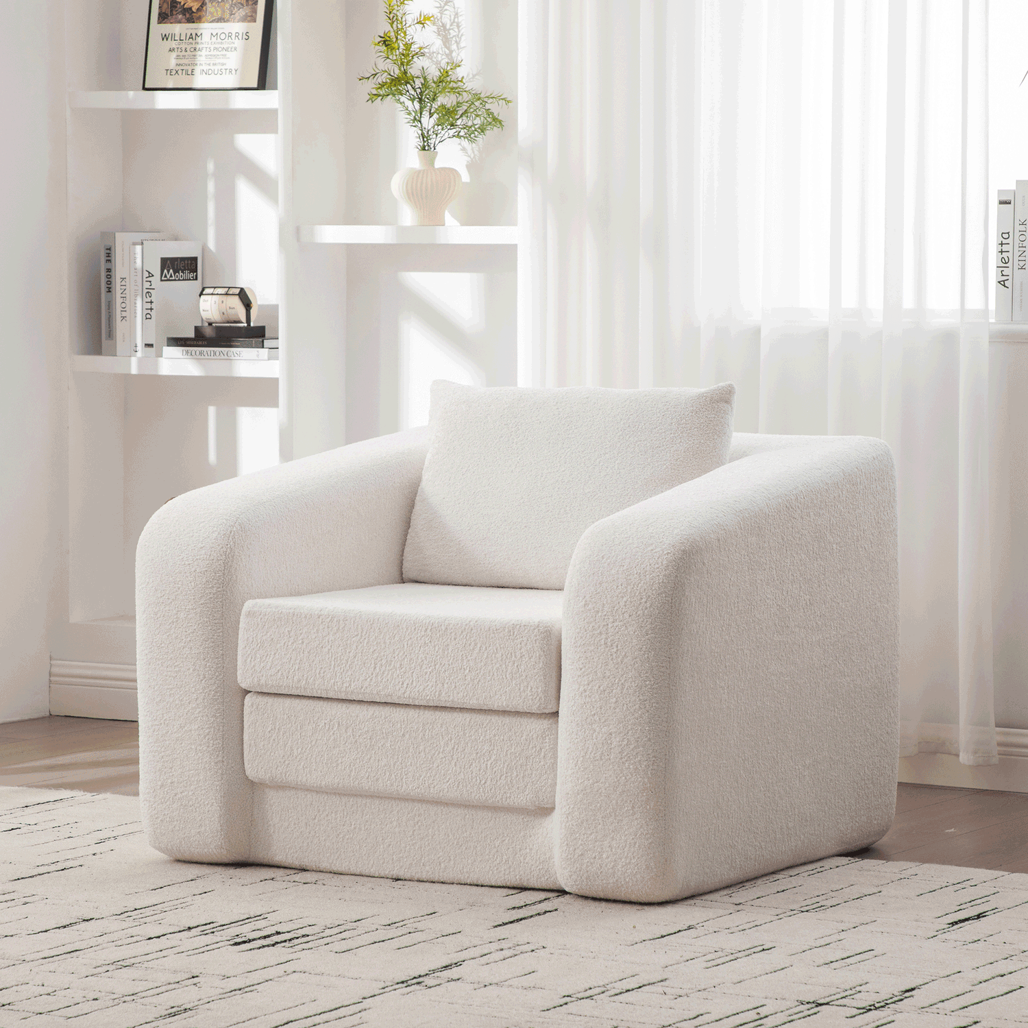 40 Foldable Single Sofa Bed with Armrest & Backrest - Ivory