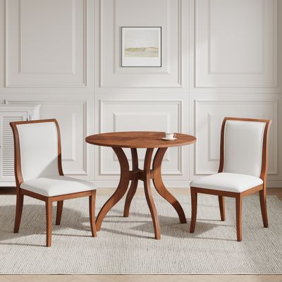 Walnut Dining Table Set:39.4 Round Table + 2 Chairs - White+Walnut Walnut Dining Table Set:39.4 Round Table + 2 Chairs - White+Walnut