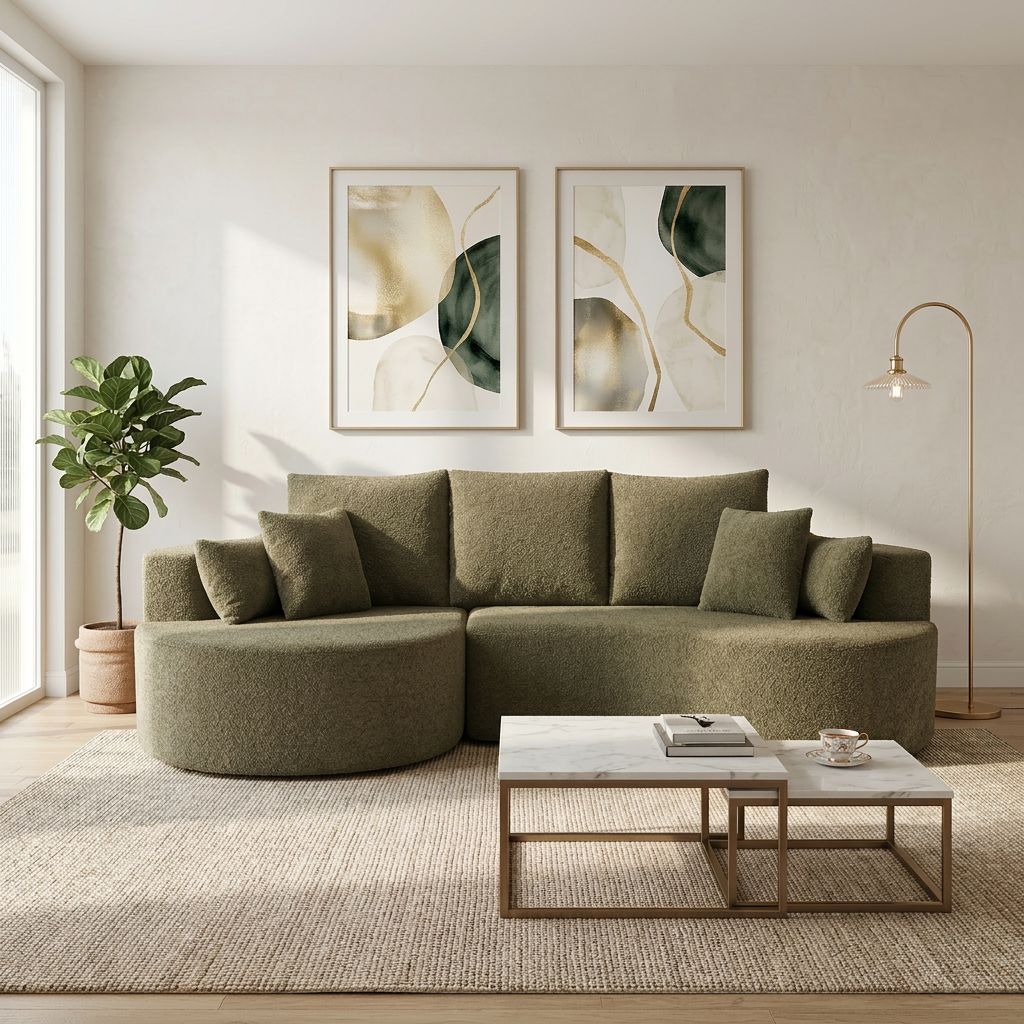 106 in. 2 - Piece Fabric Cloud Curved Sectional Boucle Sofa - Green