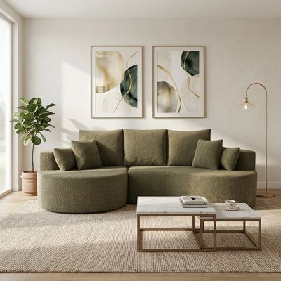 106 in. 2 - Piece Fabric Cloud Curved Sectional Boucle Sofa - Green 106 in. 2 - Piece Fabric Cloud Curved Sectional Boucle Sofa - Green
