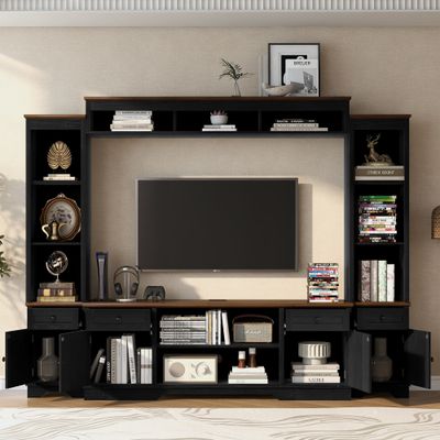 U - Can 98.8" W Wall Unit Entertainment Center with Bookshelves for