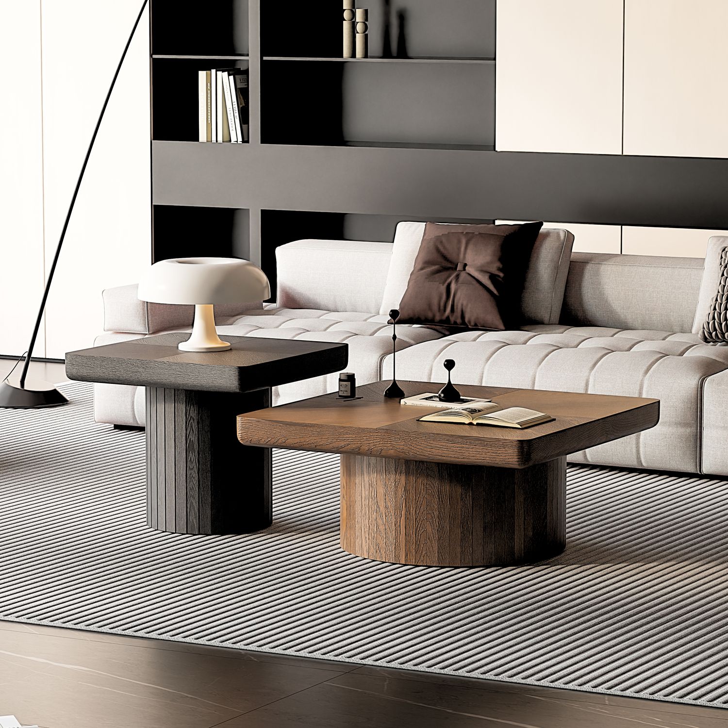 Modern Wood Nesting Coffee Table Set - Black + Dark Walnut Modern Wood Nesting Coffee Table Set - Black + Dark Walnut