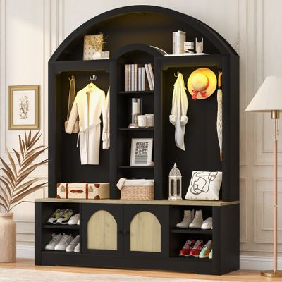 Multi - functional wardrobe/entrance wardrobe - Black+Natural Multi - functional wardrobe/entrance wardrobe - Black+Natural