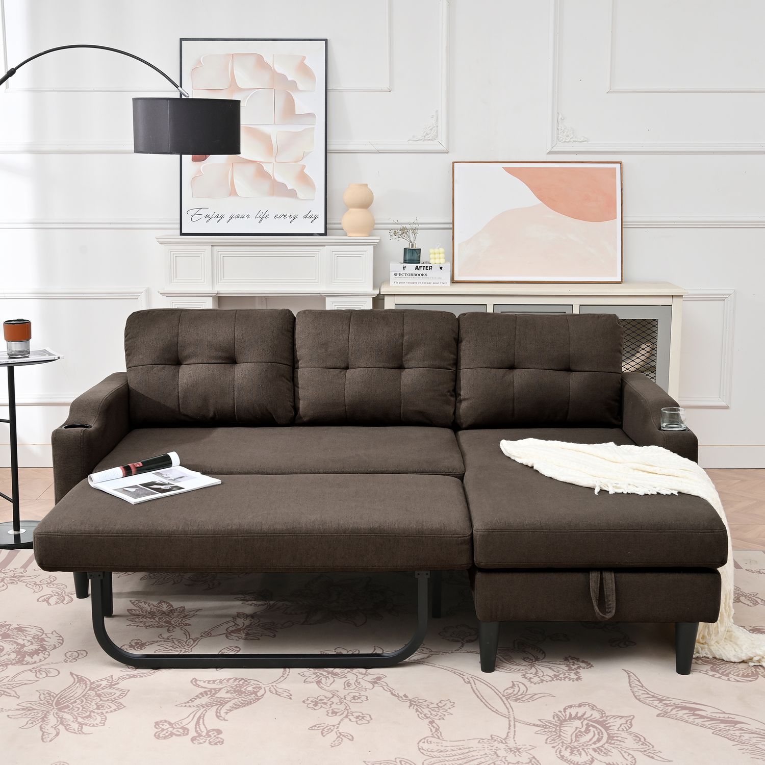 Sofa - Brown - Fabric - 49.21 x 74.8 x 31.5 in.