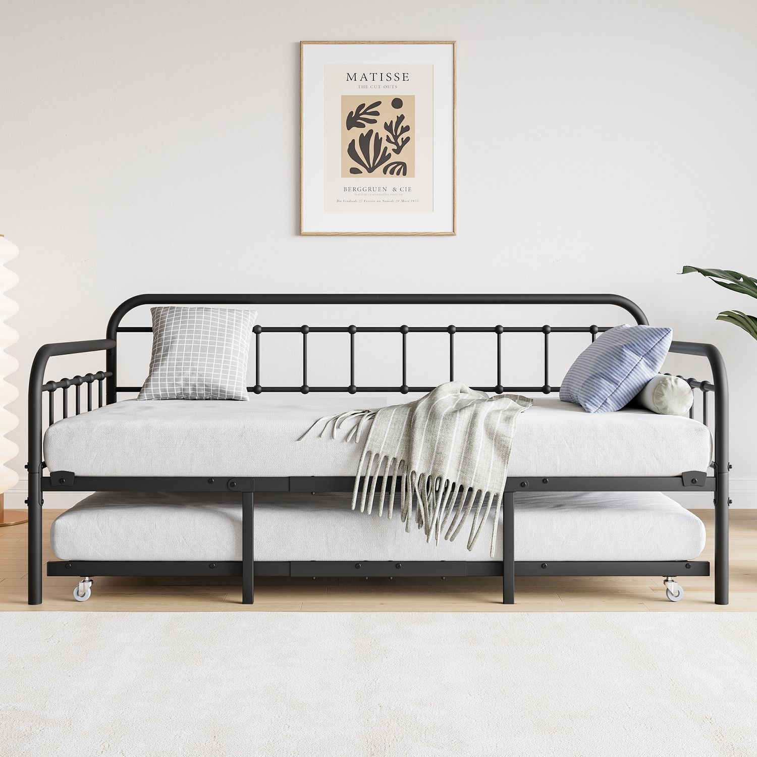 Twin Size Metal Daybed Frame with Trundle - Black Twin Size Metal Daybed Frame with Trundle - Black