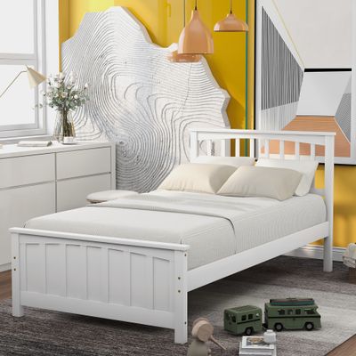 Wood Platform Bed Twin size Platform Bed, White Wood Platform Bed Twin size Platform Bed, White