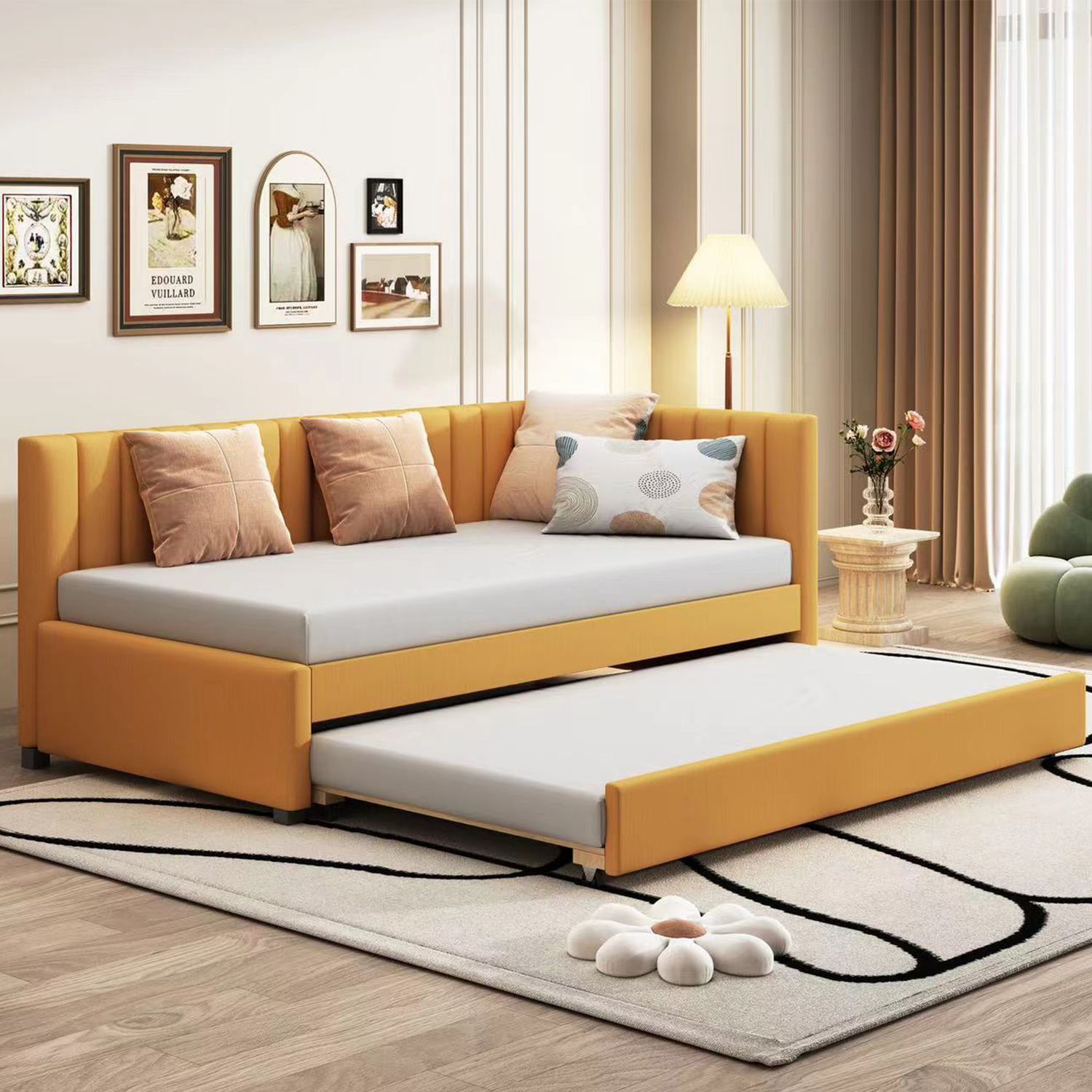 Upholstered Daybed with Trundle Twin Size Sofa Bed Frame No Box S Upholstered Daybed with Trundle Twin Size Sofa Bed Frame No Box S