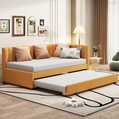 Upholstered Daybed with Trundle Twin Size Sofa Bed Frame No Box S Upholstered Daybed with Trundle Twin Size Sofa Bed Frame No Box S