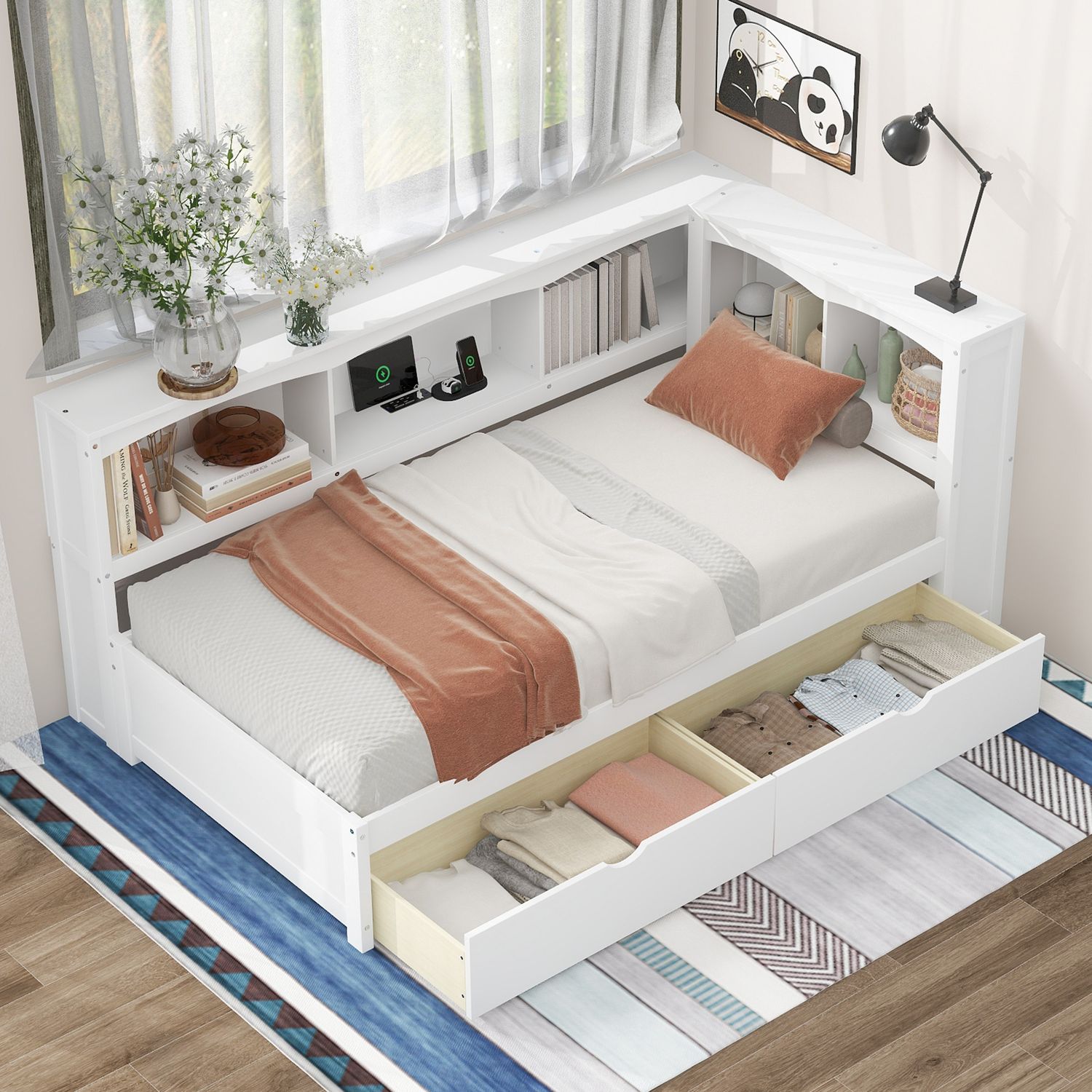 Twin Size Daybed with Two Storage Drawers, Storage Cabinets and USB Twin Size Daybed with Two Storage Drawers, Storage Cabinets and USB