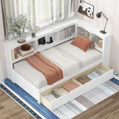 Twin Size Daybed with Two Storage Drawers, Storage Cabinets and USB Twin Size Daybed with Two Storage Drawers, Storage Cabinets and USB