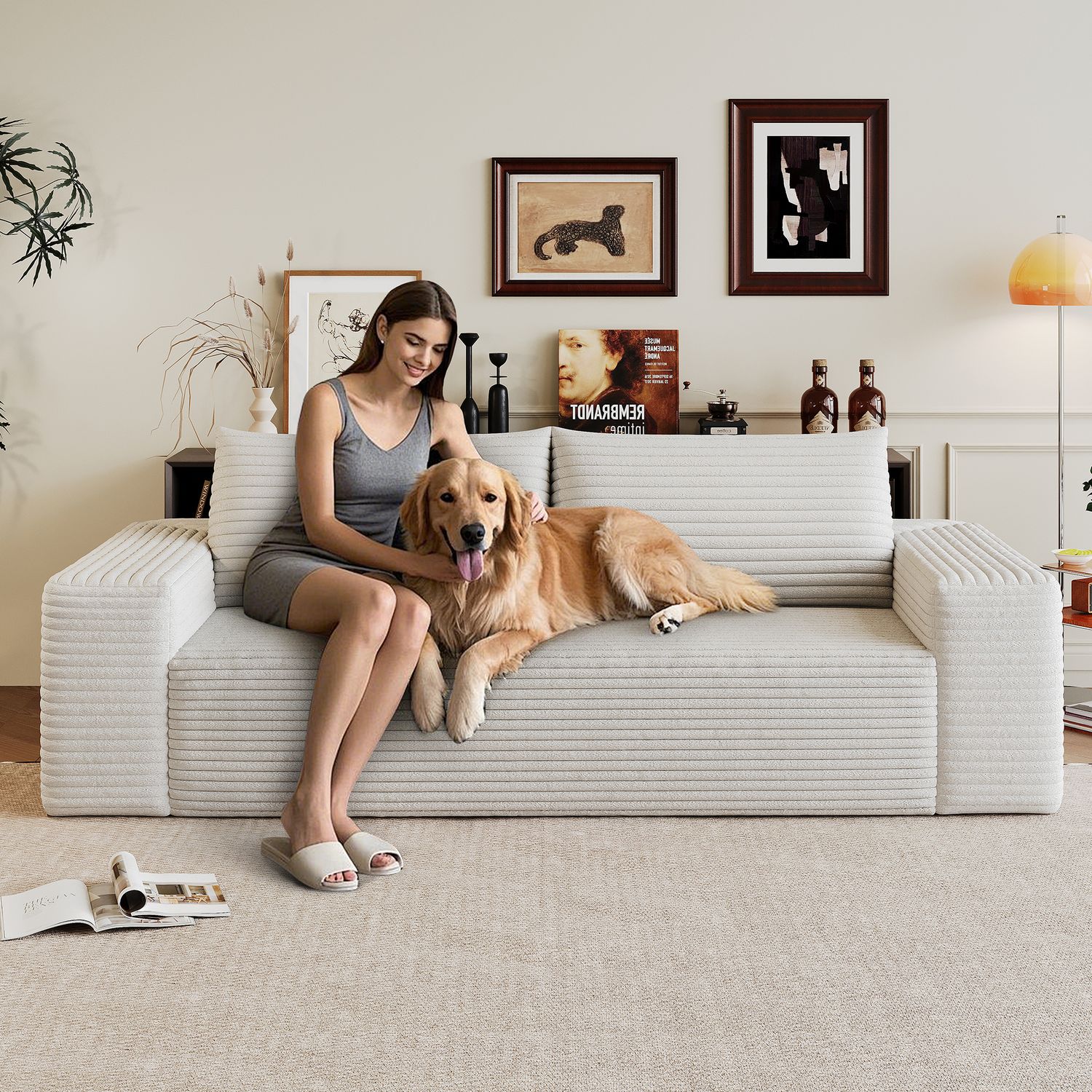 71 3Setaser Sofa, Corduroy Fabric, Deep Seat Couches, Comfy Loveseat