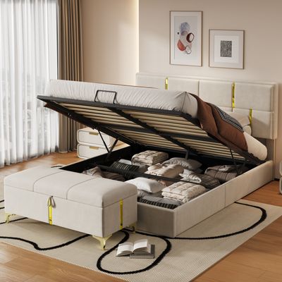 2 - Pieces Bedroom Sets, Queen Size Upholstered Platform Bed with H 2 - Pieces Bedroom Sets, Queen Size Upholstered Platform Bed with H