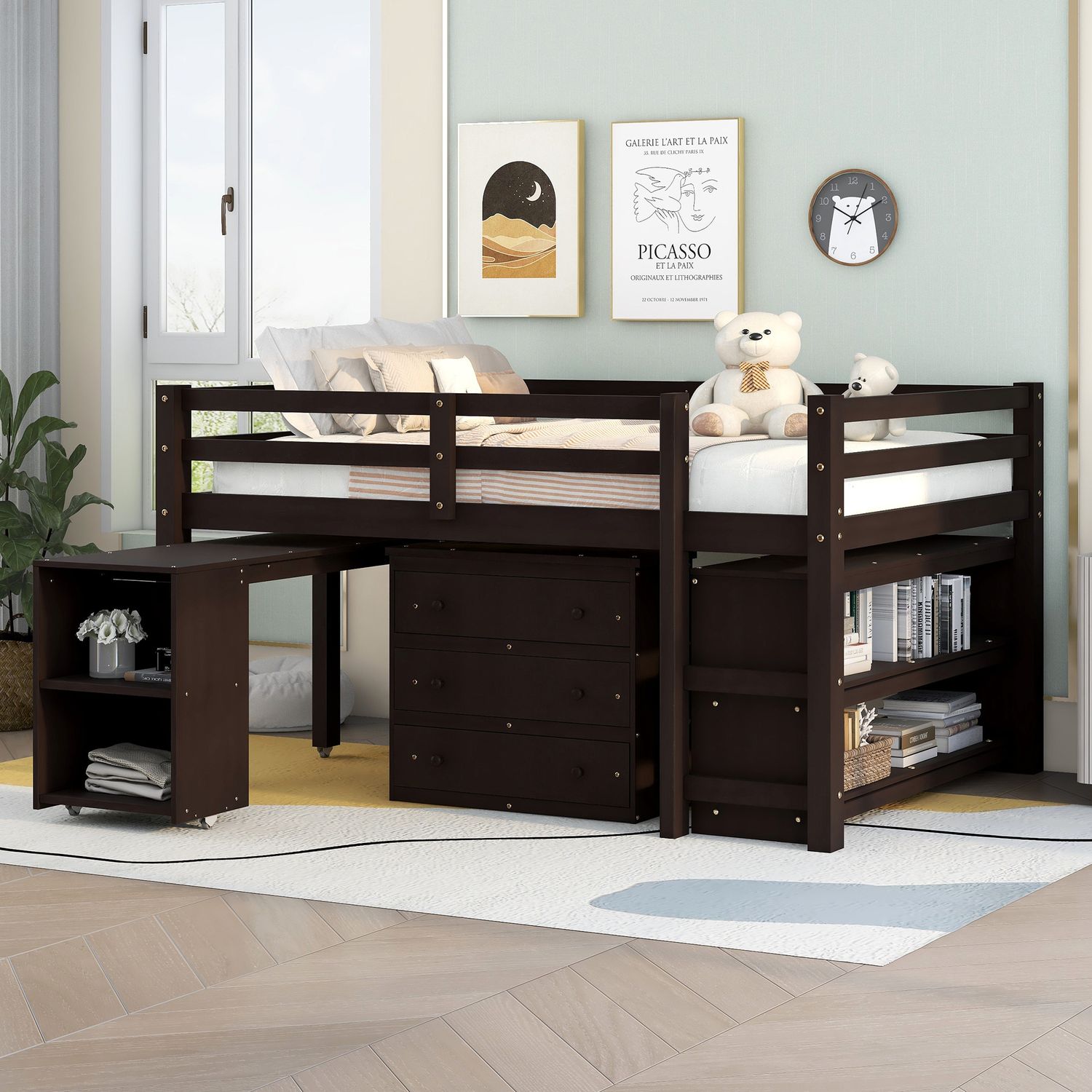 Low Study Full Loft Bed with Cabinet - Espresso Low Study Full Loft Bed with Cabinet - Espresso