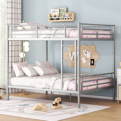 Full Over Full Metal Bunk Bed, Sliver - Silver