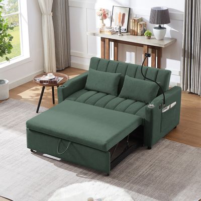 55.9 Convertible Sofa Bed Loveseat Sofa with Three USB Ports - Green 55.9 Convertible Sofa Bed Loveseat Sofa with Three USB Ports - Green