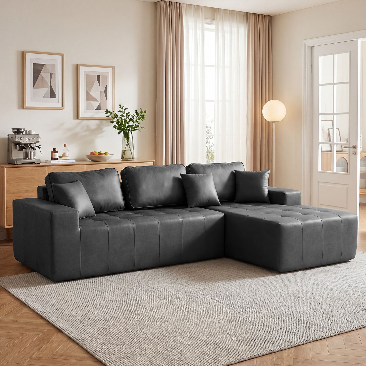 Faux Leather Corner Chaise Compression Sofa Bed - Black Faux Leather Corner Chaise Compression Sofa Bed - Black