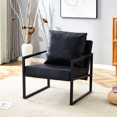 Set of 1 Classic Black PU Leather and Metal Frame Sofa - Ergonomically