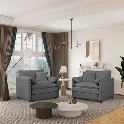 Oversized Chenille Oversized Accent Chair Set of 2 - Grey Oversized Chenille Oversized Accent Chair Set of 2 - Grey