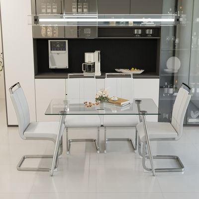 51 51" Glass Dining Table Set for 4 - Transparent - Model W2189S01099