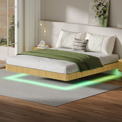 Oak King Floating Bed Frame with LED Lights Oak King Floating Bed Frame with LED Lights