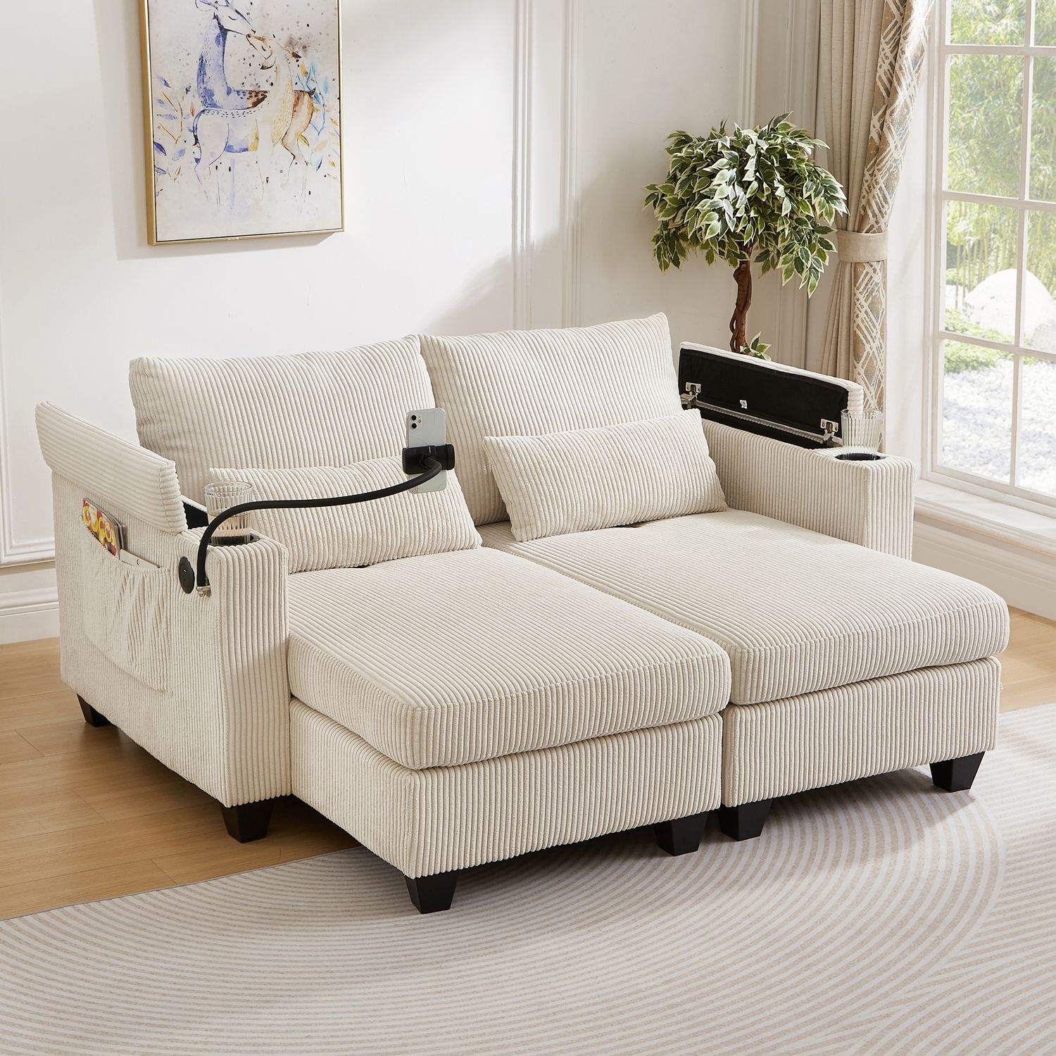 Convertible Chaise Lounge 63 Loveseat Sofa Bed Corduroy Sleeper Sofa