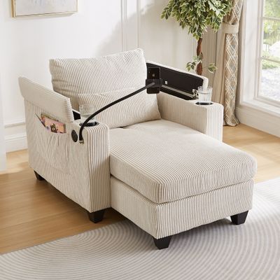 Convertible Chaise Lounge 37.4 Sofa Chair Sofa Bed Corduroy Sleeper