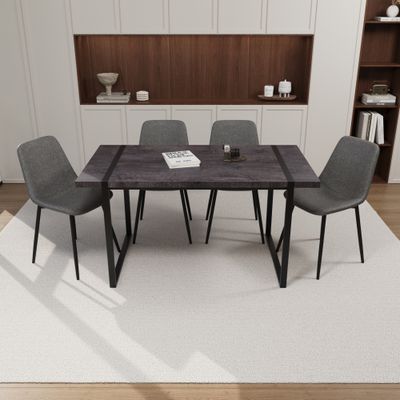 59 MDF black wooden dining table and modern dining chair 4 - piece set 59 MDF black wooden dining table and modern dining chair 4 - piece set