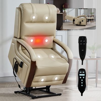 Power Beige Leatheraire Lift Recliner Chair Dual Motor Infinite Power Beige Leatheraire Lift Recliner Chair Dual Motor Infinite