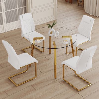 Table and chair set.A Modern Minimalist Style Round Clear Te Table and chair set.A Modern Minimalist Style Round Clear Te