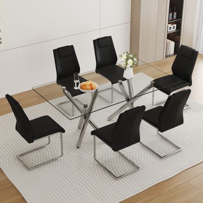 Table and chair set.71''*35.4' - Black+Silver, Transparent - Model Table and chair set.71''*35.4' - Black+Silver, Transparent - Model