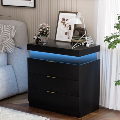 Nightstand with Charging Station and LED Lights - Black Nightstand with Charging Station and LED Lights - Black