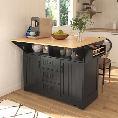 K&K 55.7'' Large Kitchen Island with 2 Drop Leaf - 34 x 55.75 x 36.5 K&K 55.7'' Large Kitchen Island with 2 Drop Leaf - 34 x 55.75 x 36.5
