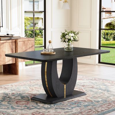 Modern minimalist MDF black wood grain MDF dining table for 4 - 6