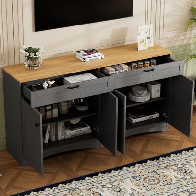 ON - TREND Farmhouse TV Stand with 2 Drawers for TVs Up to 70" - Grey