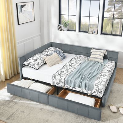 Queen Size Storage Upholstered Tufted Bed Frame - Grey Queen Size Storage Upholstered Tufted Bed Frame - Grey