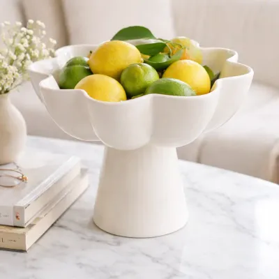 White Pedestal Aluminum Bowl Modern Sculptural Décor White Pedestal Aluminum Bowl Modern Sculptural Décor